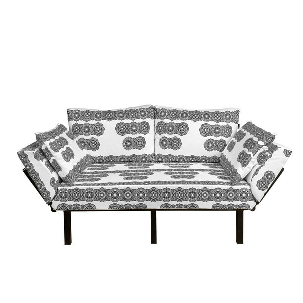 Daybed with Metal Frame Upholstered Sofa for Living Dorm Sun Look Motif in Triangles Geometrical Shapes Art Deco Illustration Ambesonne Boho White Futon Couch Sea Blue and Ivory Loveseat 